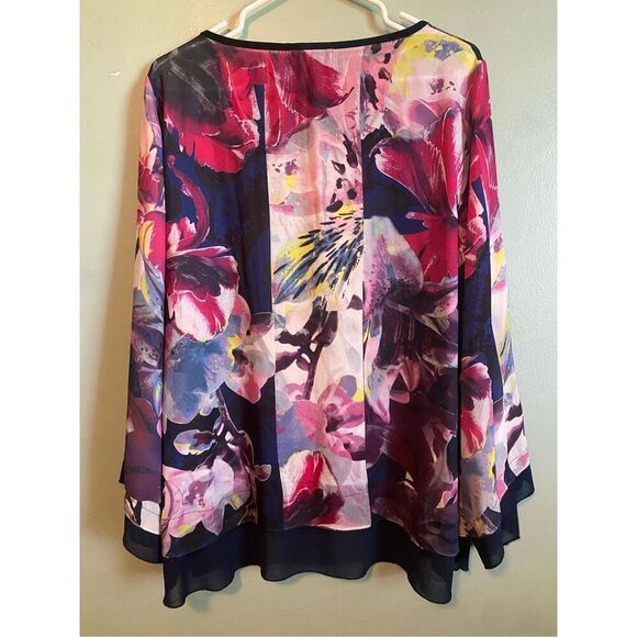 Valerie Stevens Floral Scoop Neck Chiffon Type Long Sleeve Top Size XL NWOT - Picture 5 of 5